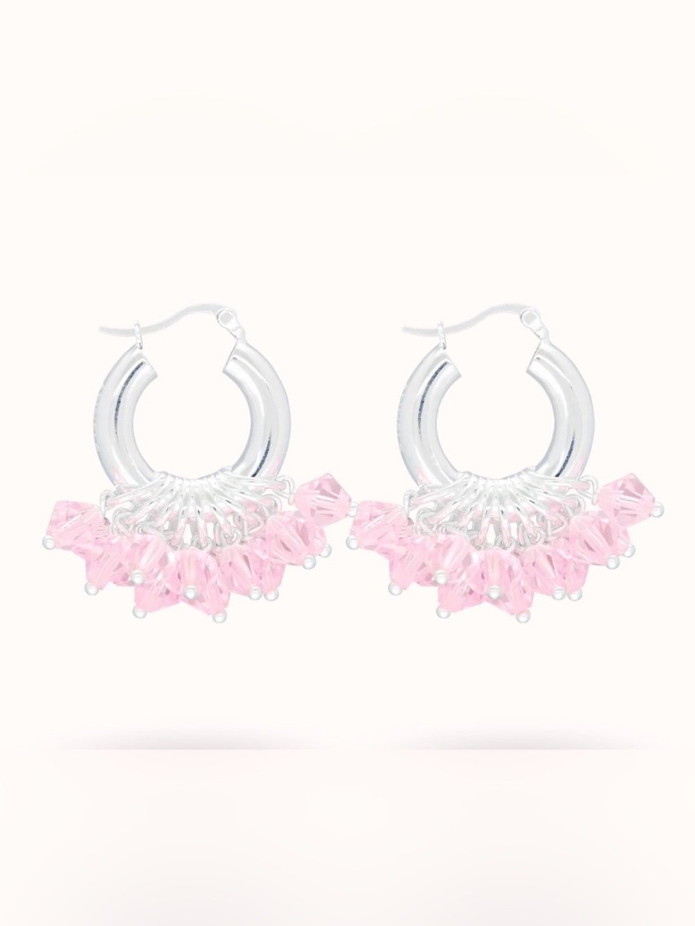 Annele Silver Hoop Earrings with Pink Crystal Clusters NIB